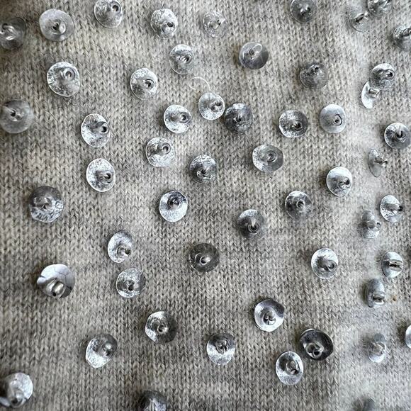 LeRok 100% Cashmere Sequin Cardigan Sweater Medium Gray Sparkle Embellished - Picture 6 of 7